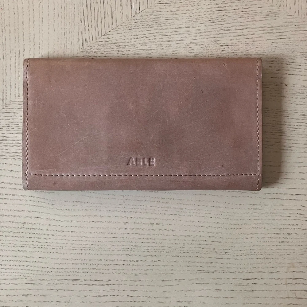 Able Debre Ethiopian  Leather Trifold Wallet in Taupe